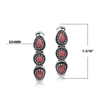 EXCLUSIVELY OURS! Sterling Silver Rhodonite Pear and Round Cut Hoop Earrings