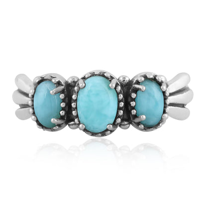 Sterling Silver Larimar 3-Stone Fan Ring