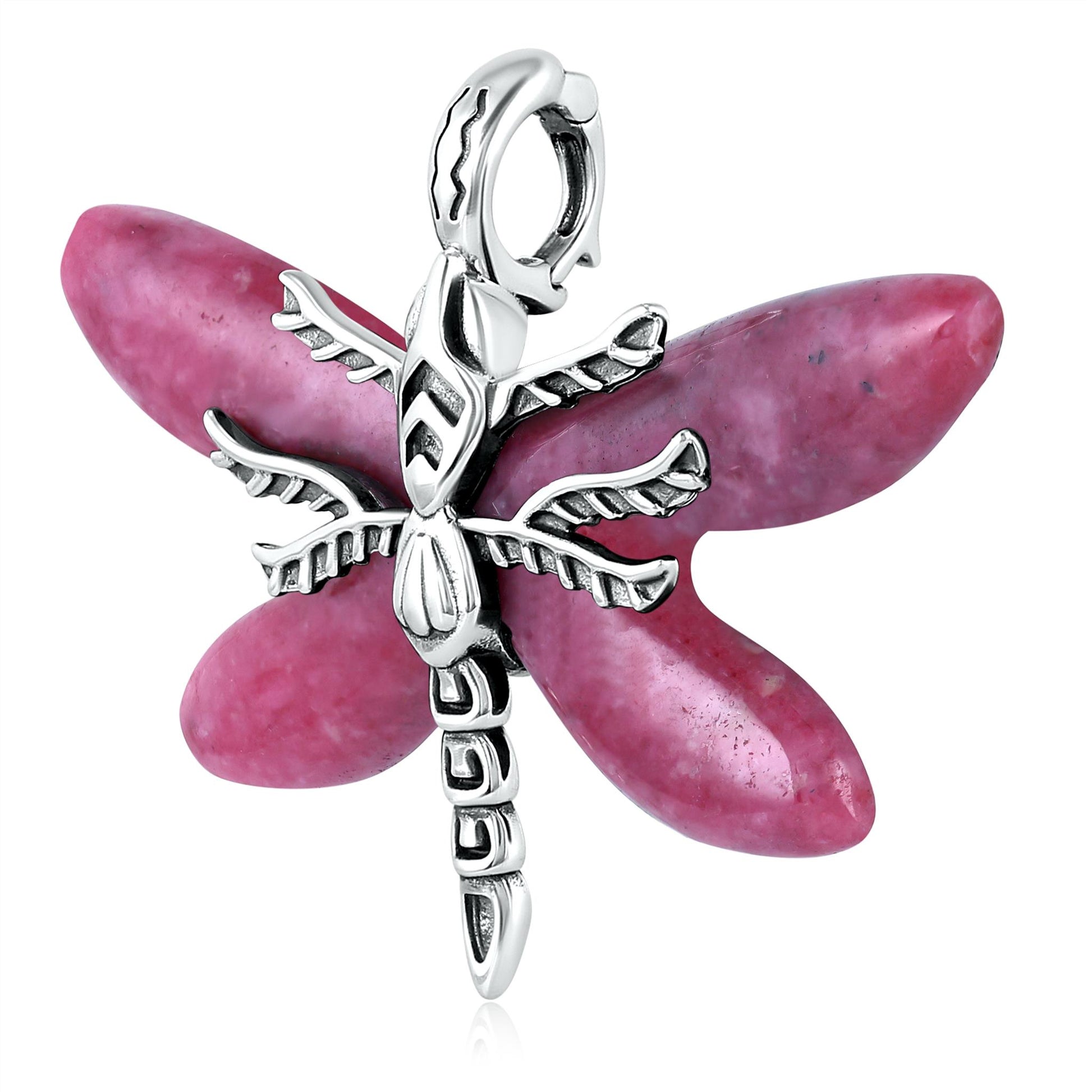 Sterling Silver Rhodonite Dragonfly Pendant Enhancer
