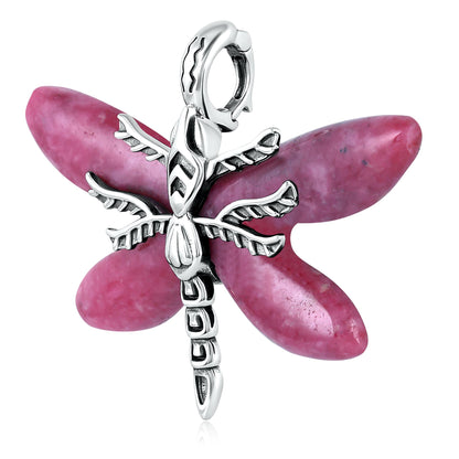 Sterling Silver Rhodonite Dragonfly Pendant Enhancer