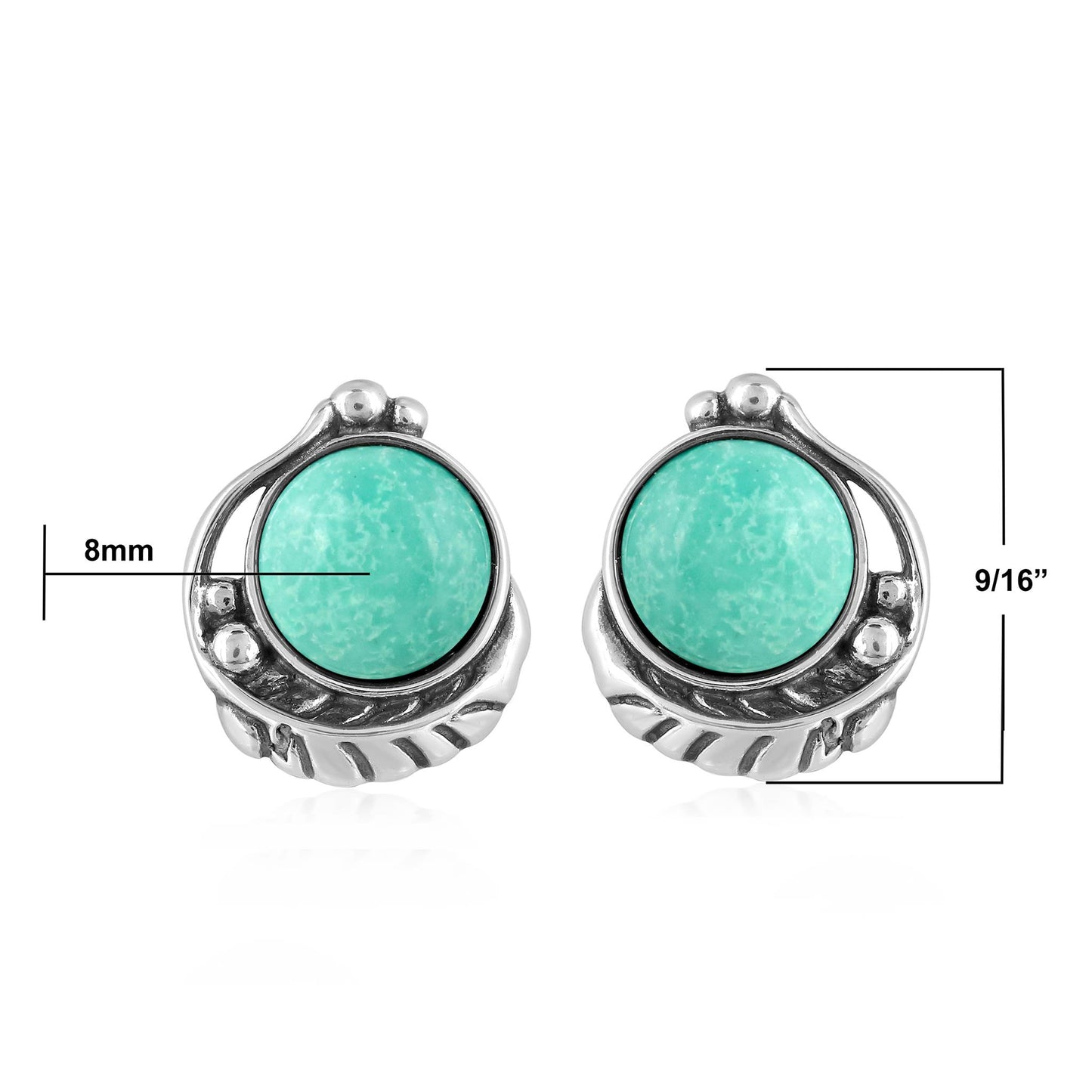 EXCLUSIVELY OURS! Sterling Silver Green Turquoise Leaf Design Button Earrings