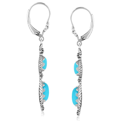 Sterling Silver Sleeping Beauty Turquoise Oval Cut Dangle Earrings