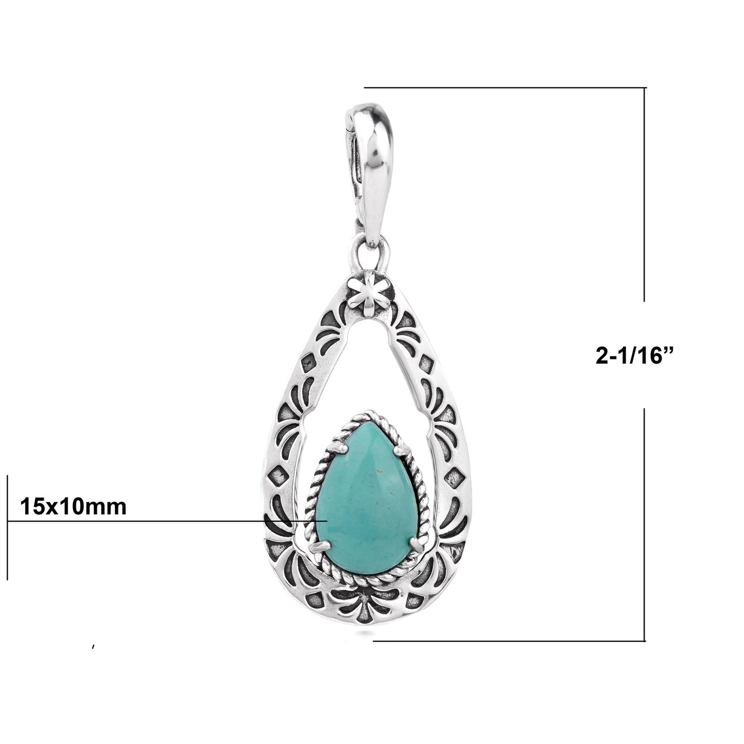 EXCLUSIVELY OURS! Sterling Silver Green Turquoise Pear Open Teardrop Pendant Enhancer