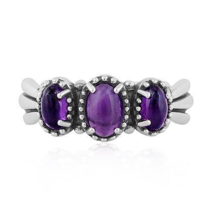 Sterling Silver Amethyst 3-Stone Fan Ring