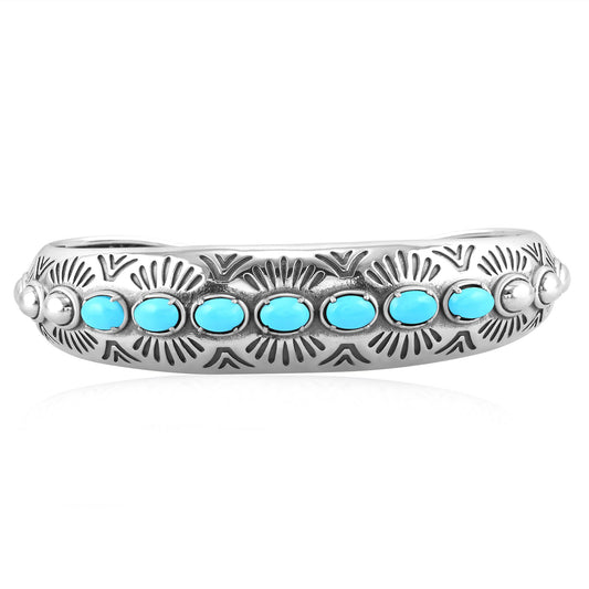 Sterling Silver Sleeping Beauty Turquoise Gemstone Textured Cuff Bracelet