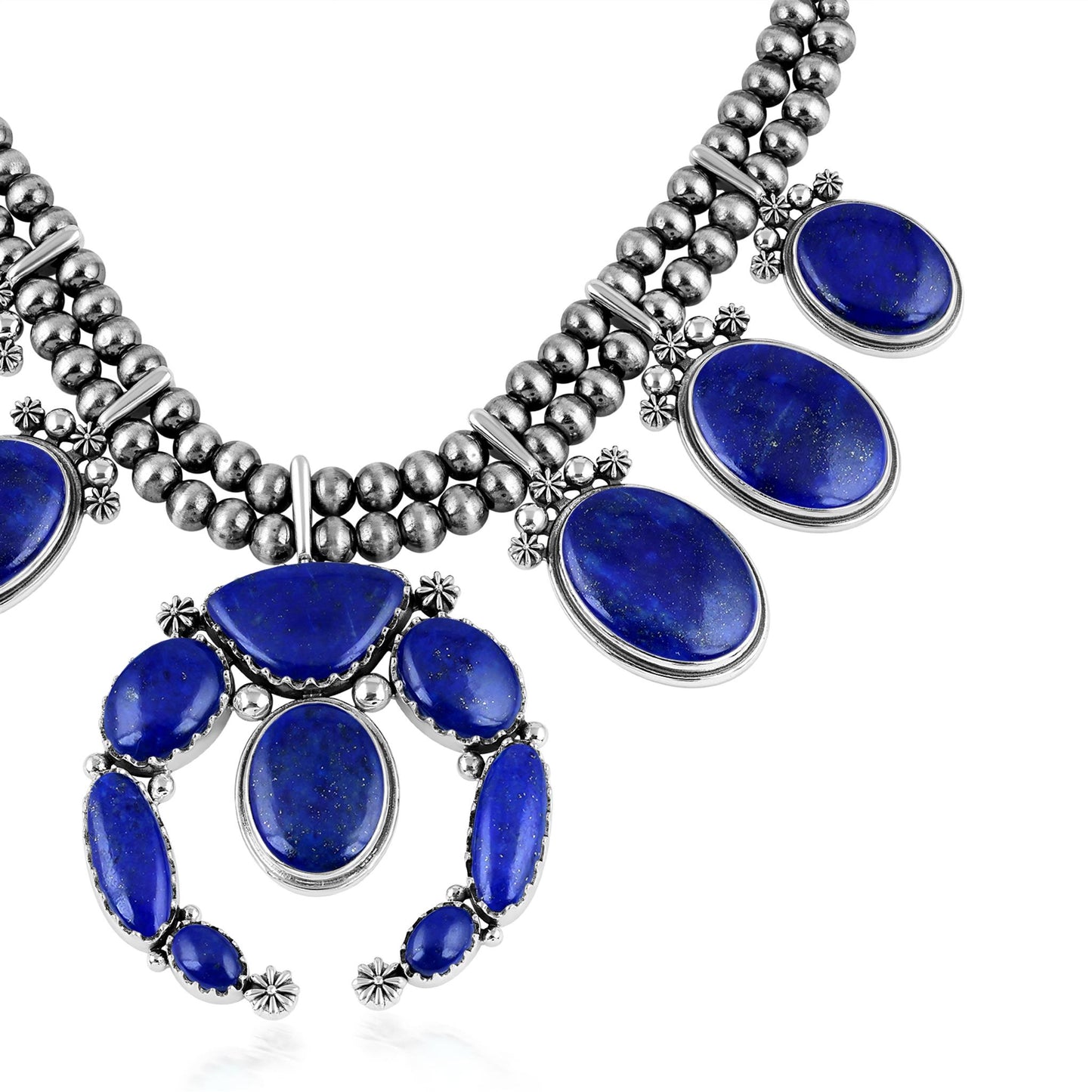 Sterling Silver Lapis Naja Squash Blossom Statement Necklace