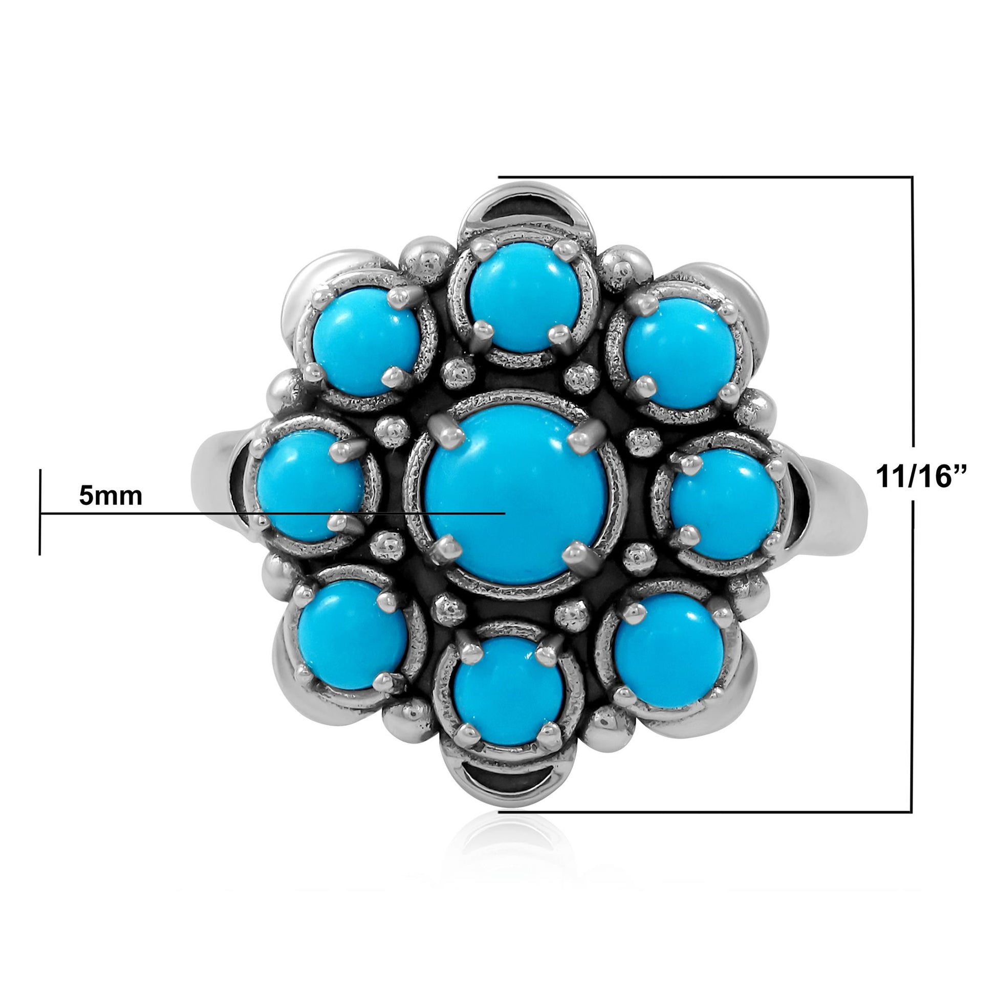 LIMITED EDITION! Sterling Silver Sleeping Beauty Turquoise Round Cut Flower Cluster Ring