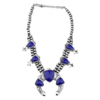 LIMITED EDITION! Sterling Silver Lapis Arrowhead Squash Blossom Statement Necklace