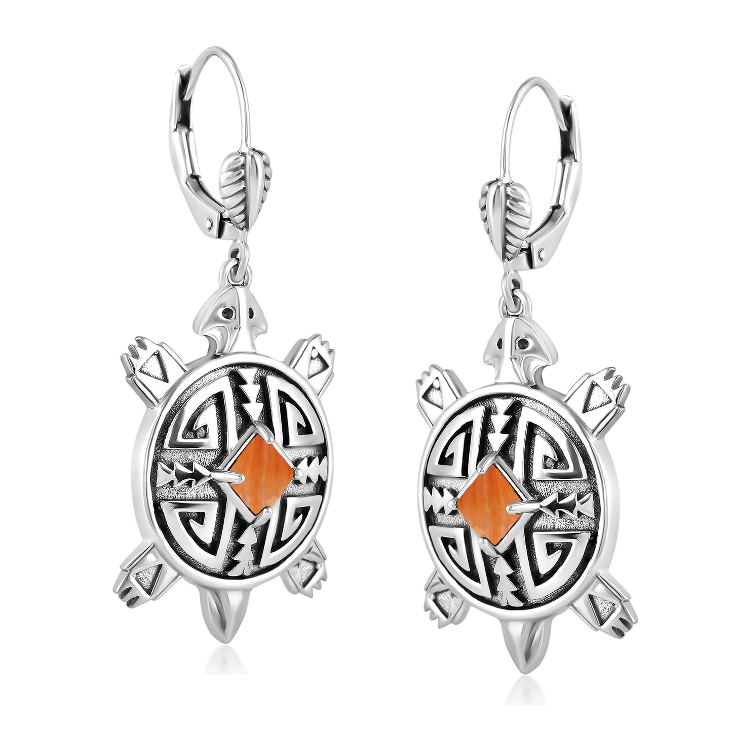 EXCLUSIVELY OURS! Sterling Silver Orange Spiny Oyster Turtle Dangle Earrings