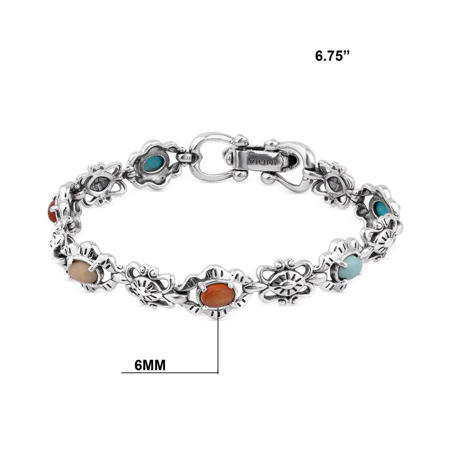 LIMITED EDITION! Sterling Silver Multi-Gemstone Concha Link Bracelet, Sizes Small to Large