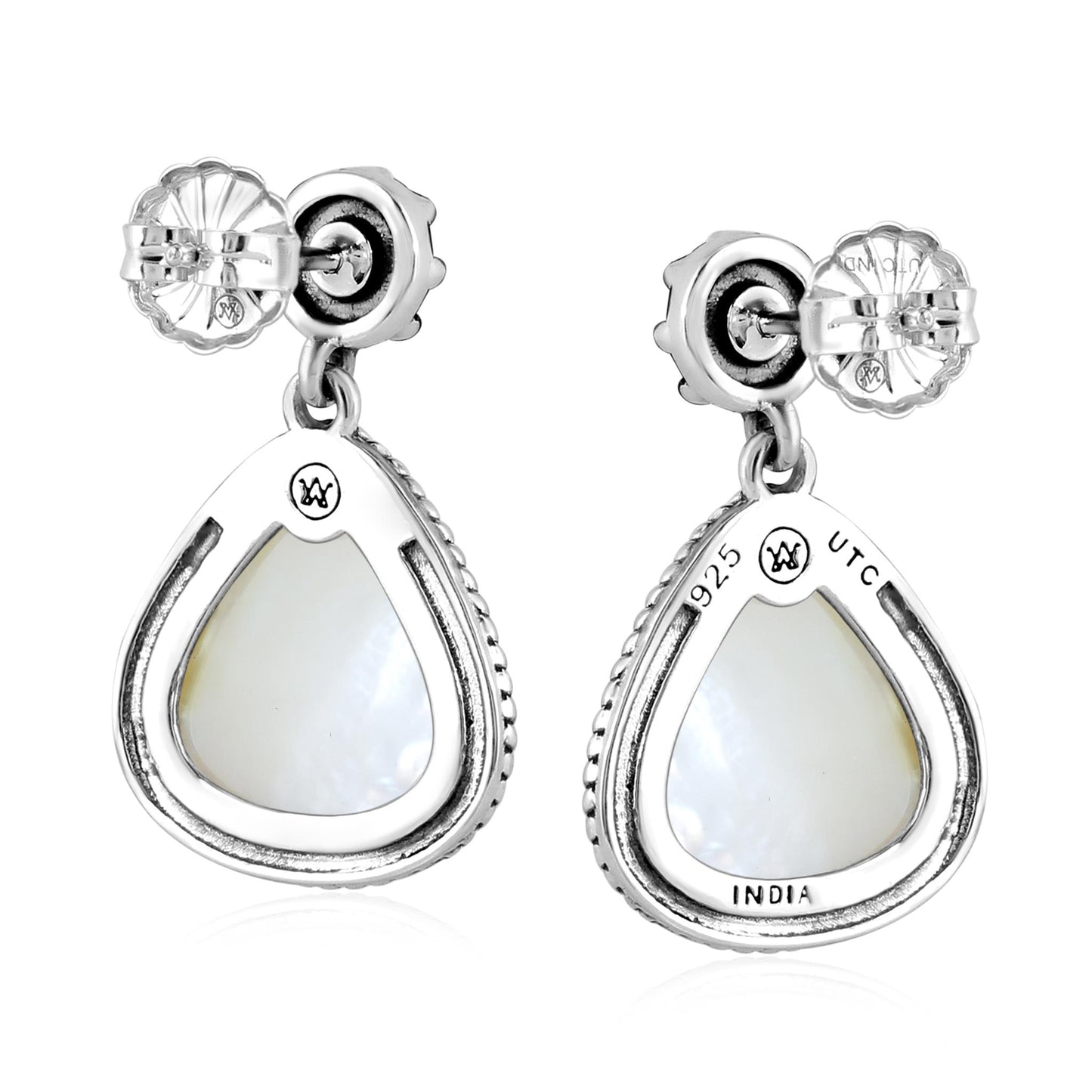Sterling Silver White Mother of Pearl Trillion Cut Post Earrings