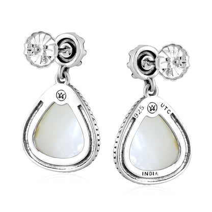 Sterling Silver White Mother of Pearl Trillion Cut Post Earrings