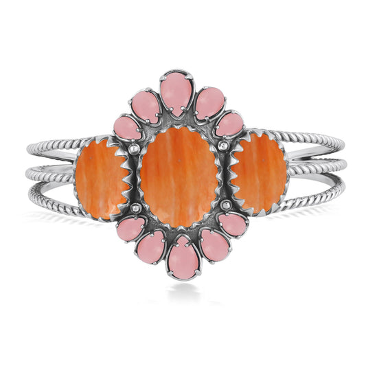 EXCLUSIVELY OURS! Sterling Silver Orange Spiny Oyster and Pink Opal Cuff Bracelet