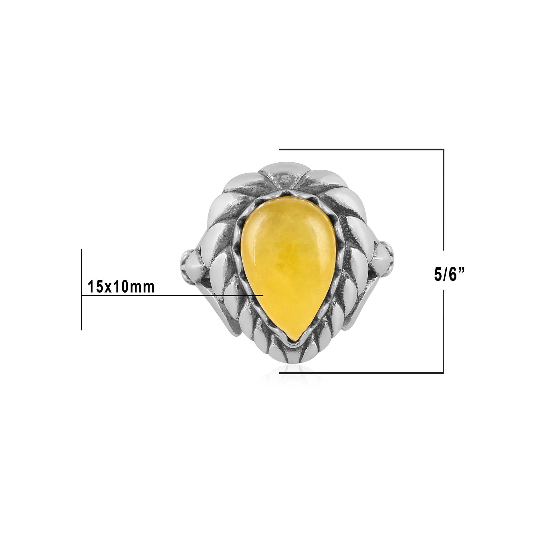 Sterling Silver Yellow Jasper Pear Cut Rope Ring