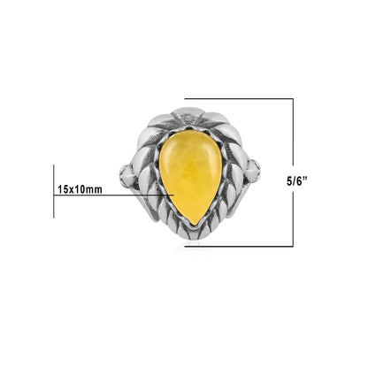 Sterling Silver Yellow Jasper Pear Cut Rope Ring