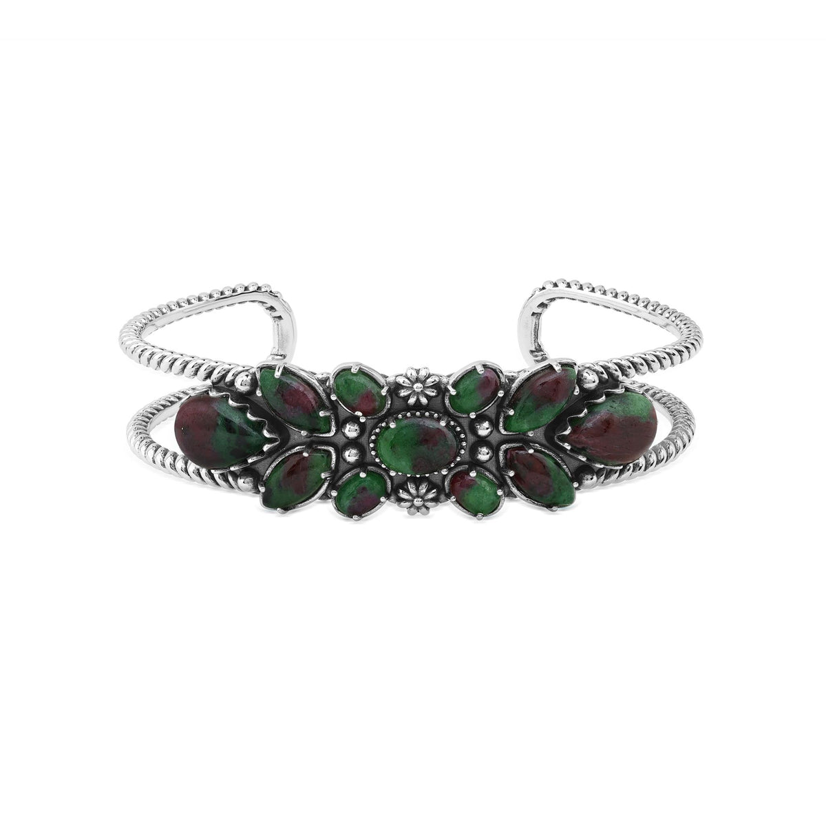 EXCLUSIVELY OURS! Sterling Silver Ruby Zoisite Cluster Cuff Bracelet