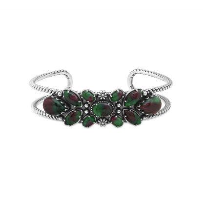 EXCLUSIVELY OURS! Sterling Silver Ruby Zoisite Cluster Cuff Bracelet