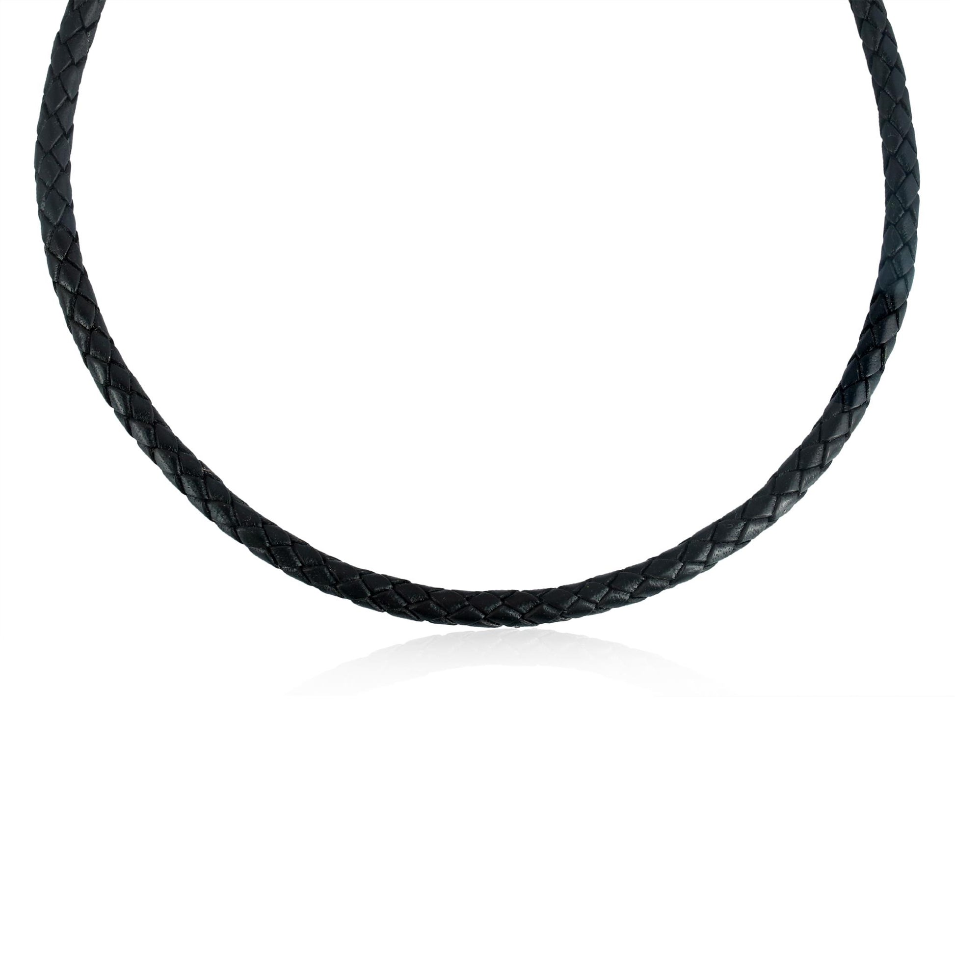 Sterling Silver Braided Black Leather Toggle Necklace