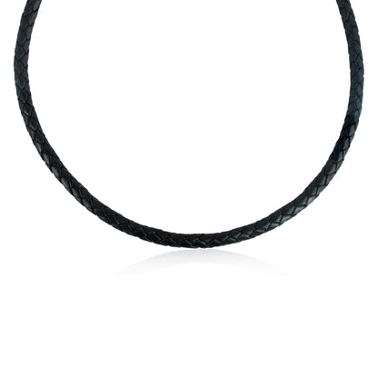 Sterling Silver Braided Black Leather Toggle Necklace