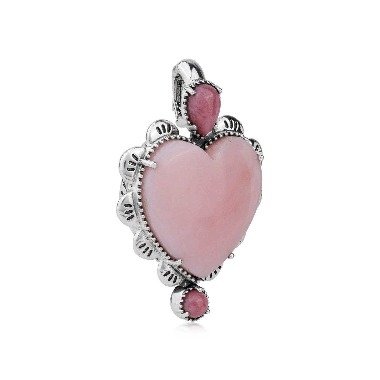 EXCLUSIVELY OURS! Sterling Silver Pink Opal and Rhodonite Large Heart Design Pendant Enhancer