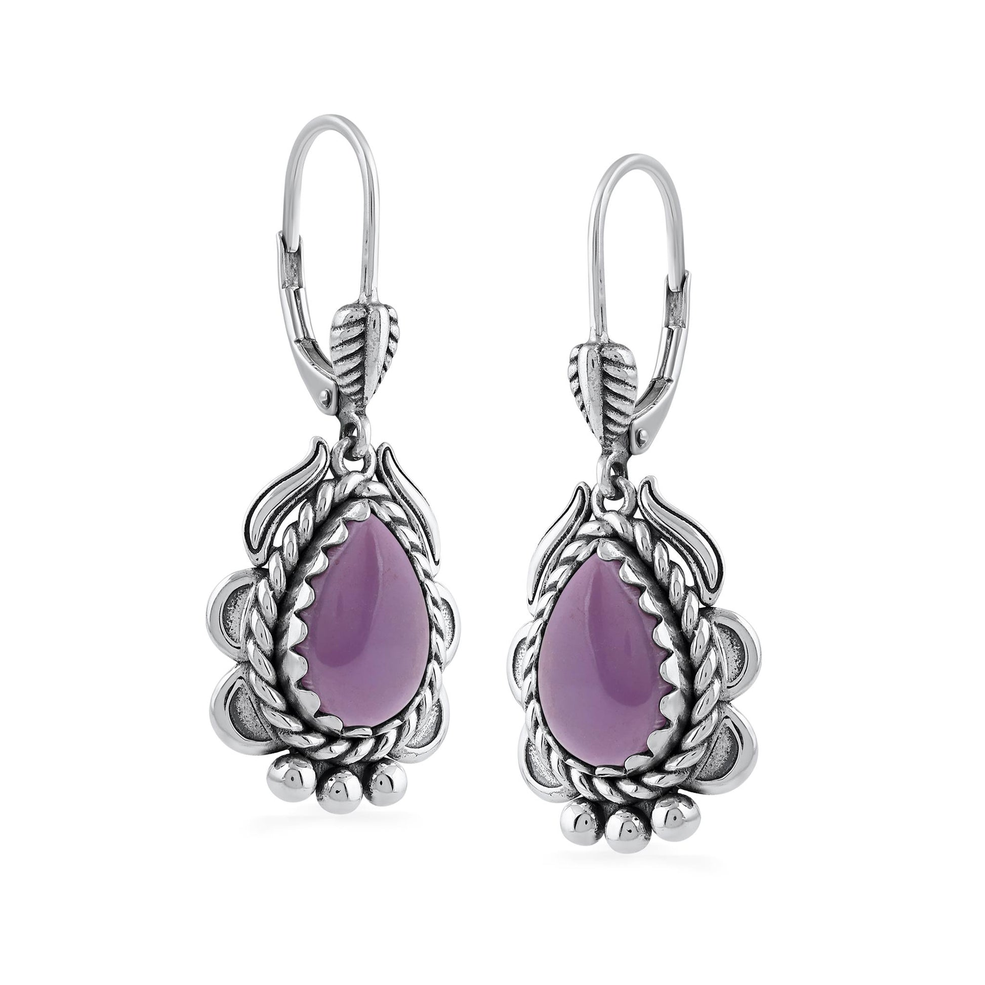 Sterling Silver Phosphosiderite Pear-Cut Rope Design Lever Back Earrings