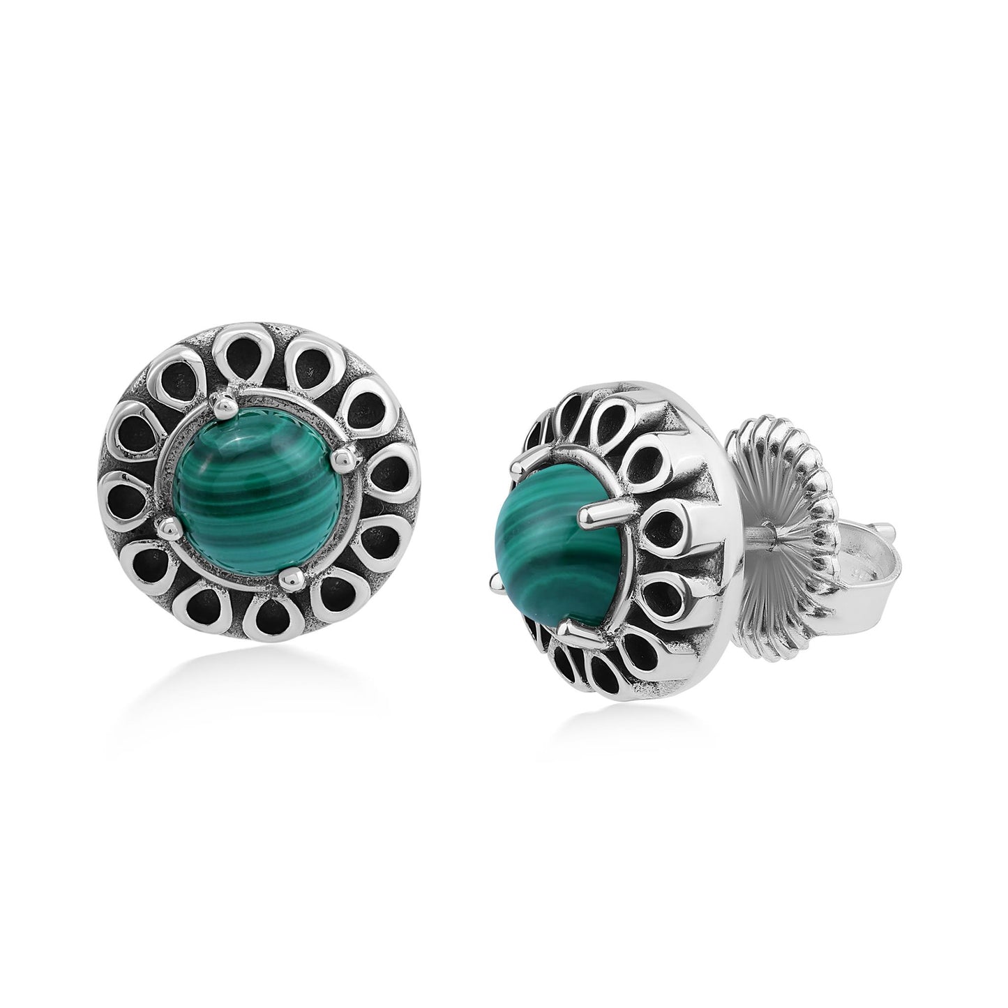 EXCLUSIVELY OURS! Sterling Silver Malachite Sunburst Stud Earrings