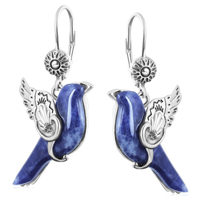 Sterling Silver Sodalite Spirit Bird Lever Back Earrings
