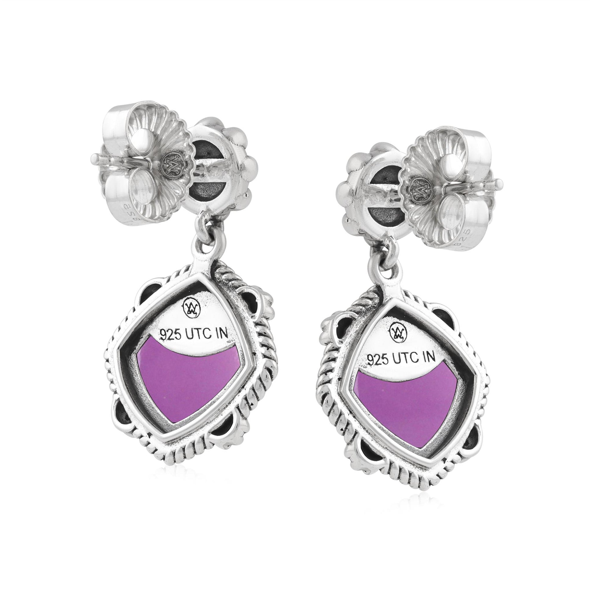 Sterling Silver Phosphosiderite Cushion-Cut Concha Flower Post Earrings 