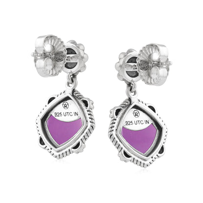 Sterling Silver Phosphosiderite Cushion-Cut Concha Flower Post Earrings 