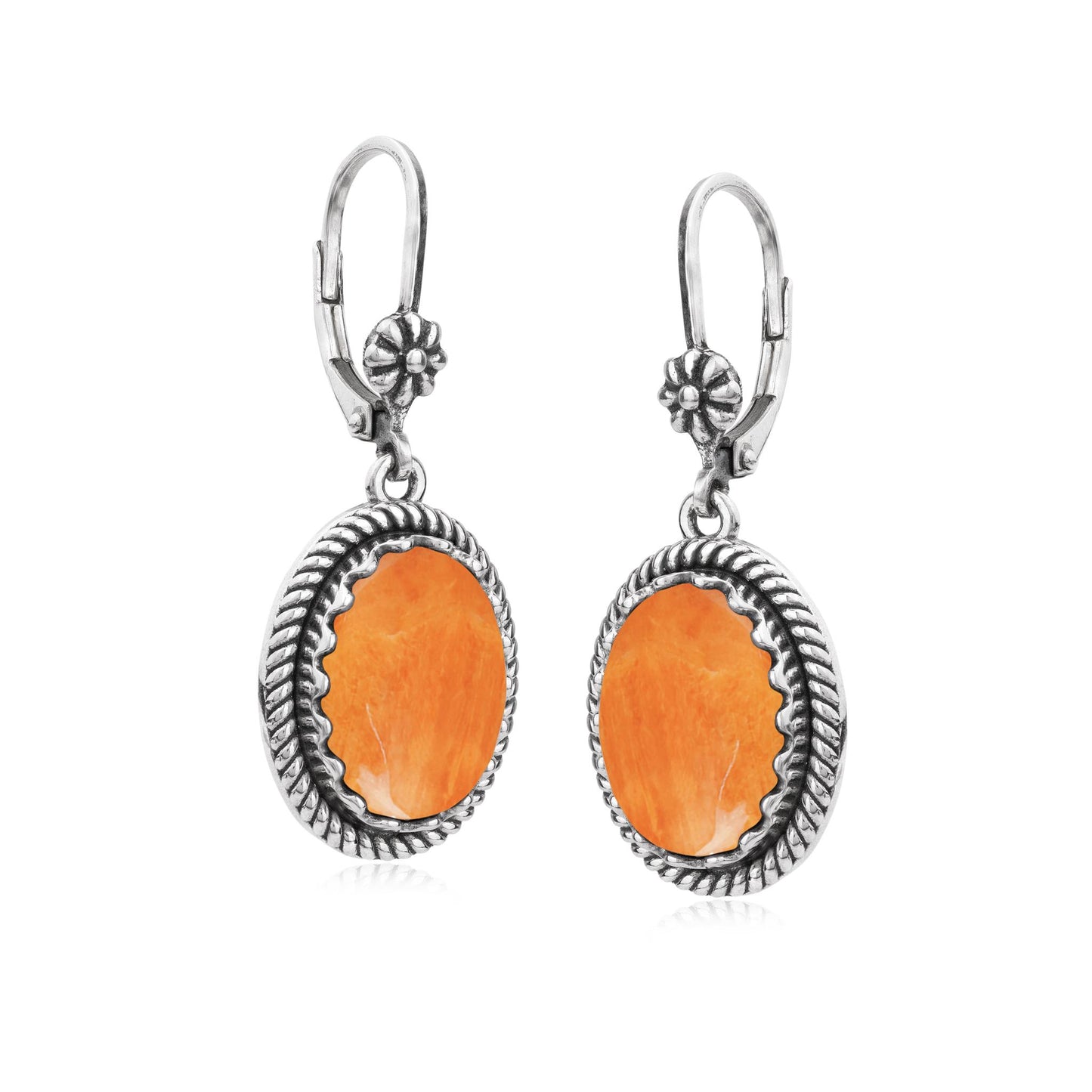 EXCLUSIVELY OURS! Sterling Silver Orange Spiny Oyster Oval Drop Lever Back Earrings