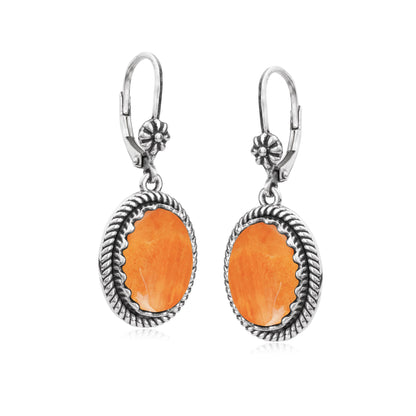 EXCLUSIVELY OURS! Sterling Silver Orange Spiny Oyster Oval Drop Lever Back Earrings