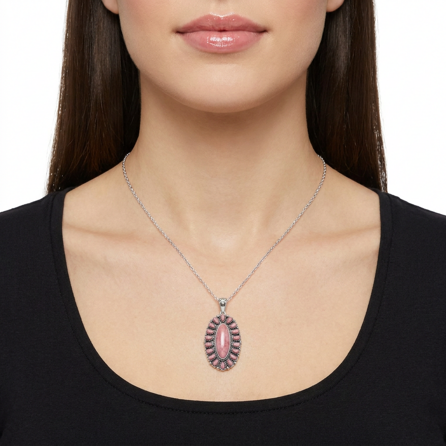  Sterling Silver Rhodonite Petit Point Gemstone Cluster Pendant Enhancer