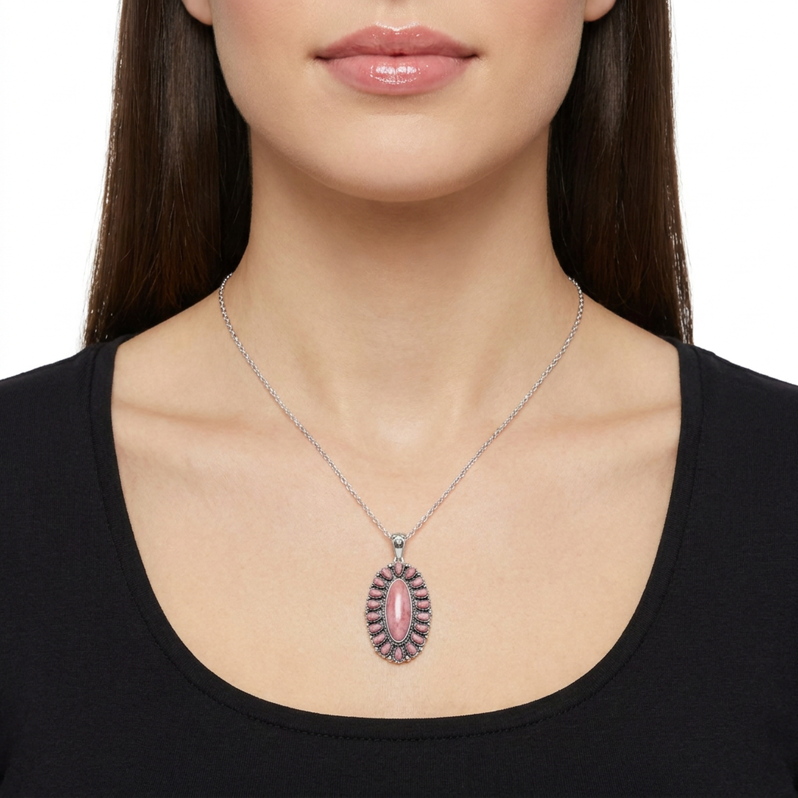  Sterling Silver Rhodonite Petit Point Gemstone Cluster Pendant Enhancer