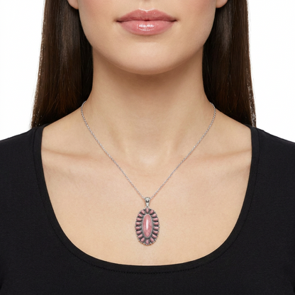  Sterling Silver Rhodonite Petit Point Gemstone Cluster Pendant Enhancer