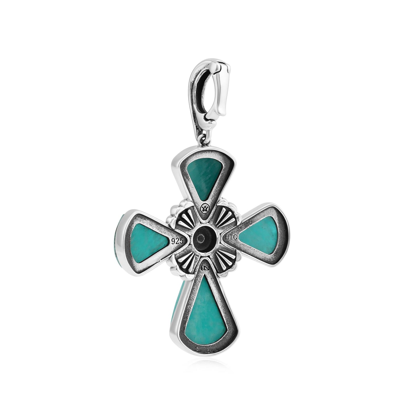 Sterling Silver Amazonite Gemstone Concha Cross Pendant Enhancer 