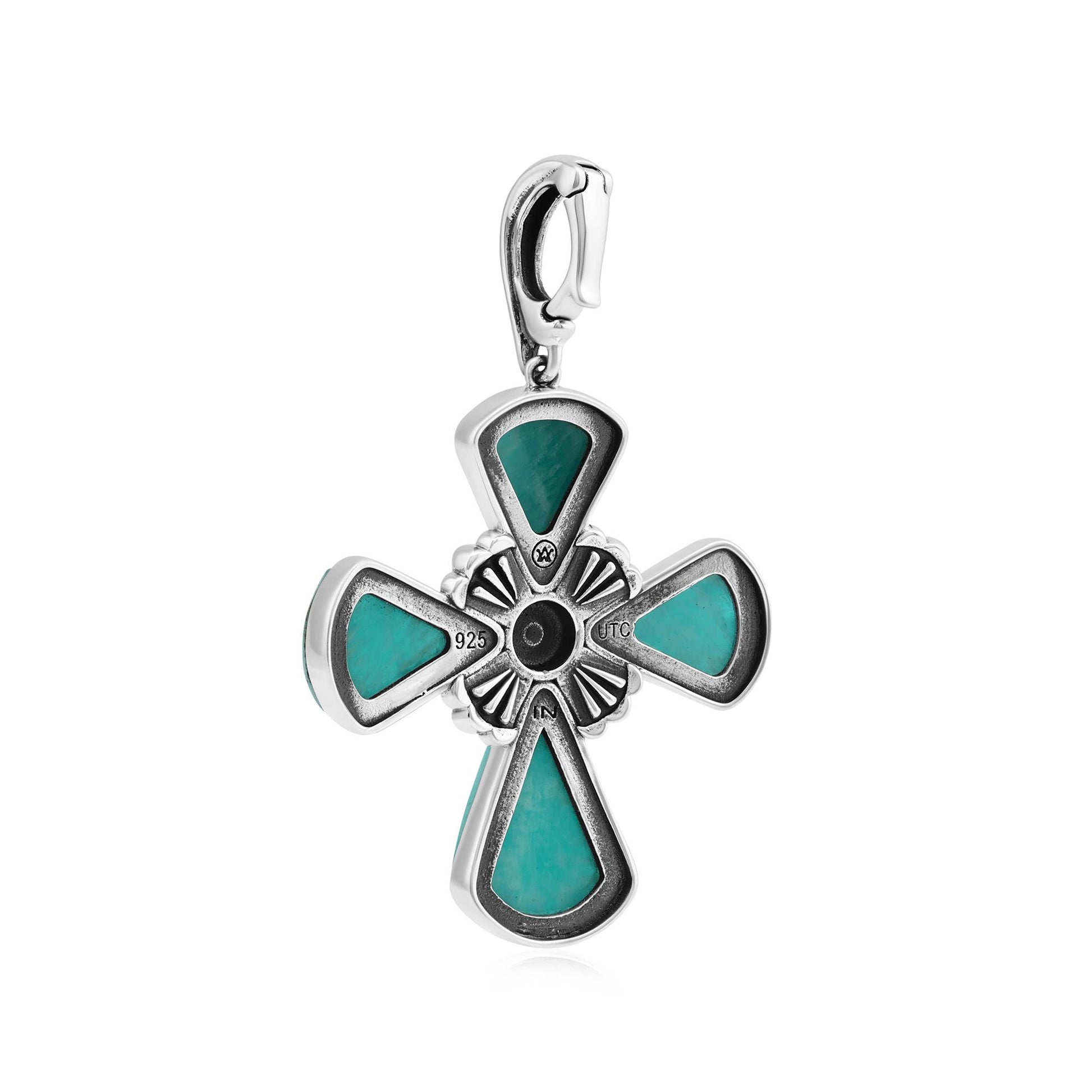Sterling Silver Amazonite Gemstone Concha Cross Pendant Enhancer 