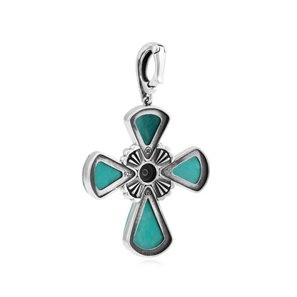 Sterling Silver Amazonite Gemstone Concha Cross Pendant Enhancer 
