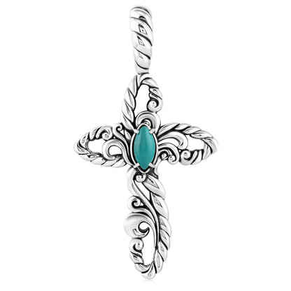 Sterling Silver Green Turquoise Rope Cross Pendant Enhancer