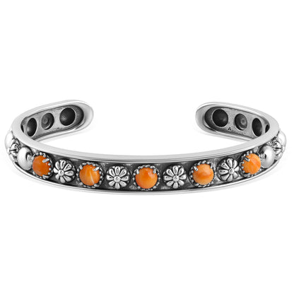 EXCLUSIVELY OURS! Sterling Silver Orange Spiny Oyster Concha Flower Narrow Cuff Bracelet, Sizes Small to Large