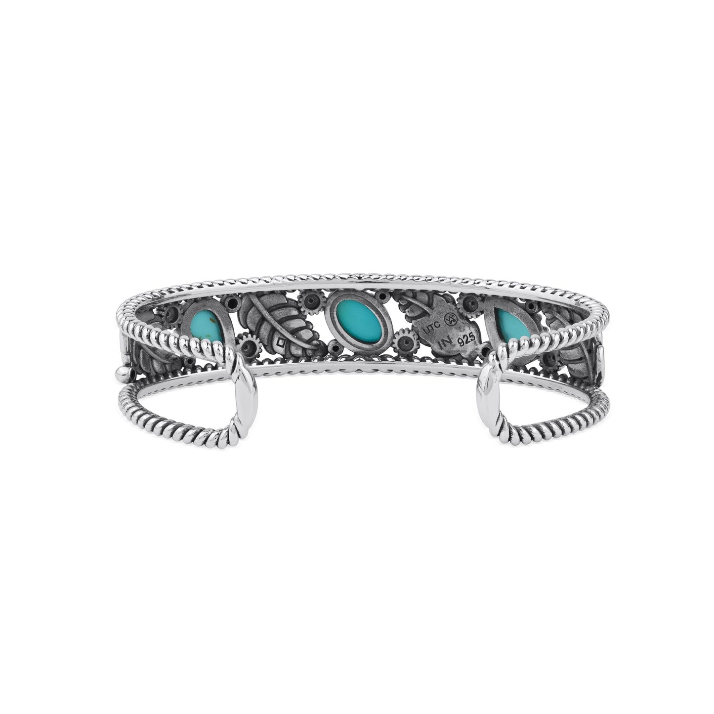  Sterling Silver Sleeping Beauty Turquoise Oval and Pear Leaf Cuff Bracelet