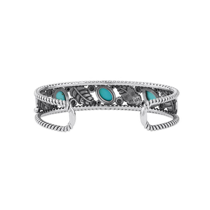 Sterling Silver Sleeping Beauty Turquoise Oval and Pear Leaf Cuff Bracelet
