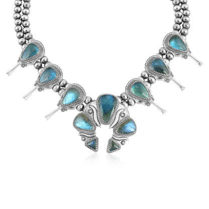Sterling Silver Labradorite Large Naja Squash Blossom Necklace