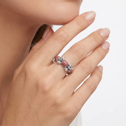 Sterling Silver Rhodonite Oval Concha Band Ring