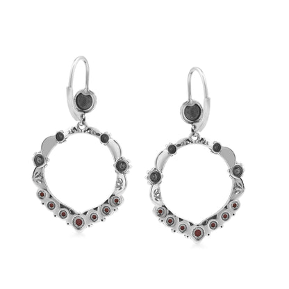 Sterling Silver Rhodonite Open Hoop Concha Lever Back Earrings