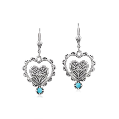 EXCLUSIVELY OURS! Sterling Silver Sleeping Beauty Turquoise Concha Heart Lever Back Earrings