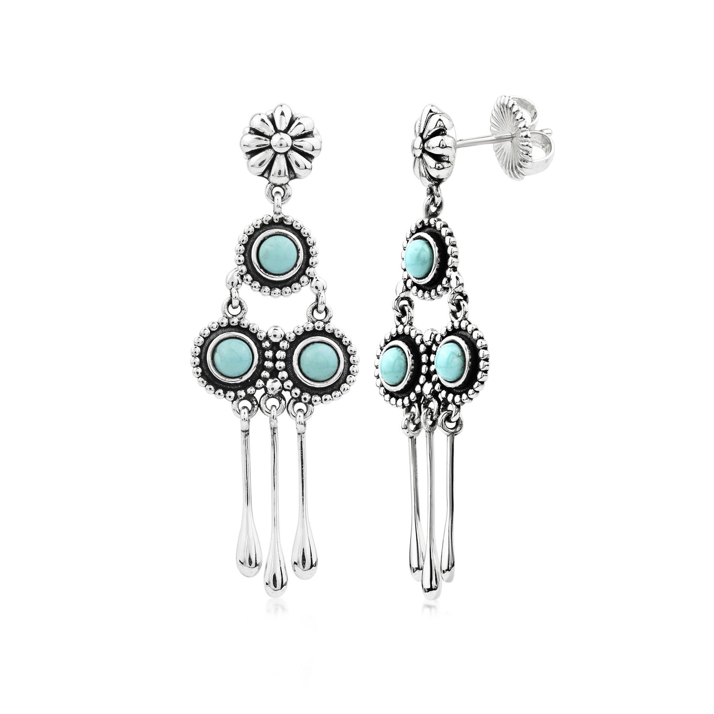 Sterling Silver Sleeping Beauty Turquoise Chandelier Earrings