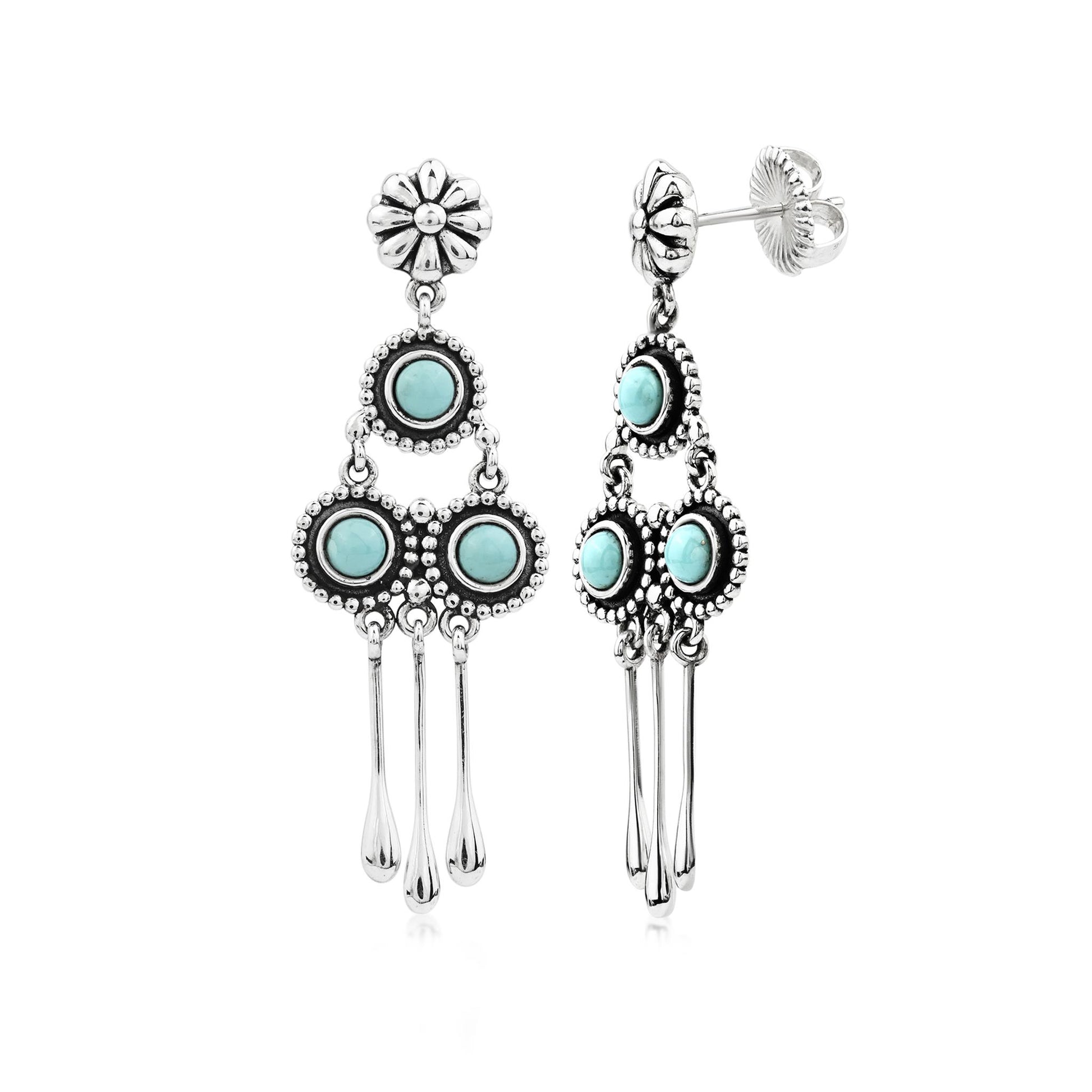 Sterling Silver Sleeping Beauty Turquoise Chandelier Earrings