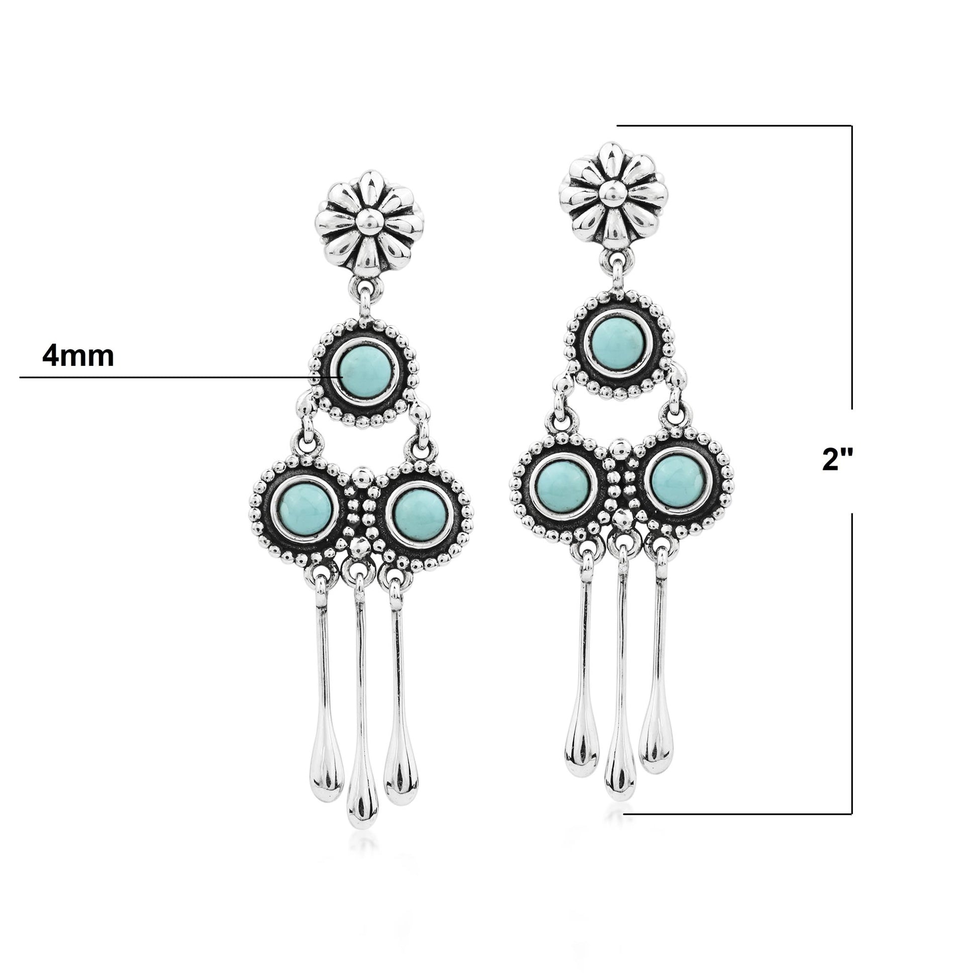 Sterling Silver Sleeping Beauty Turquoise Chandelier Earrings
