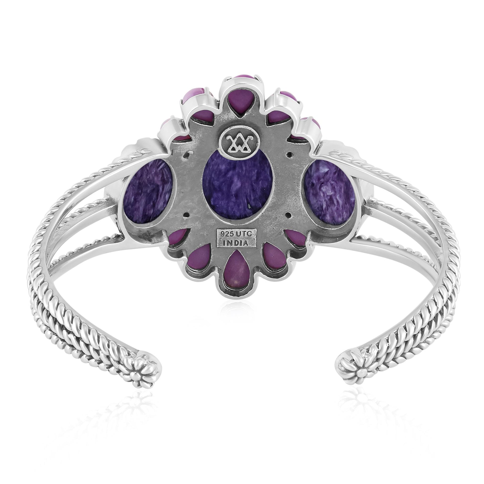 EXCLUSIVELY OURS! Sterling Silver Oval Charoite and Pear Phosphosiderite Cuff Bracelet