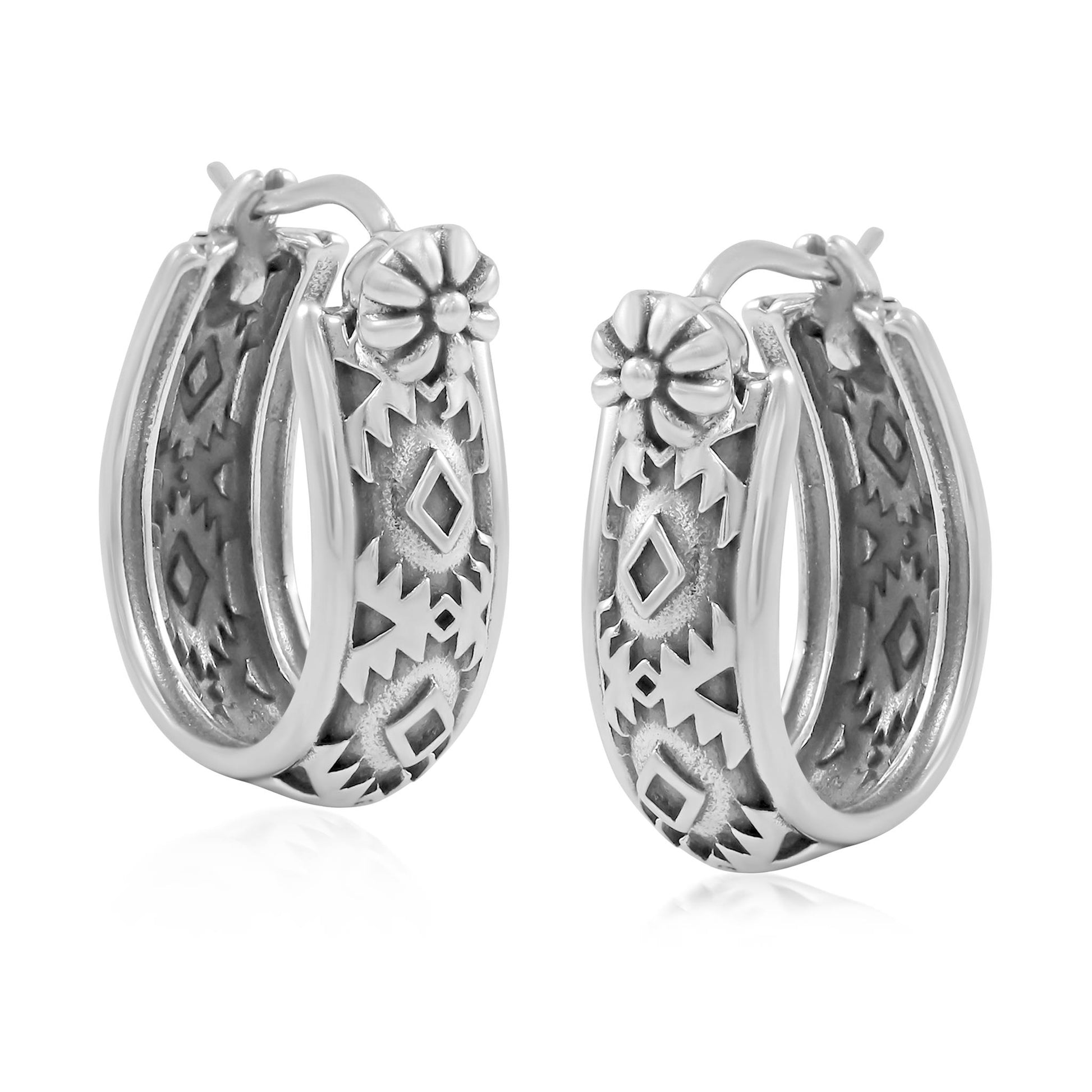  Sterling Silver Patterned Huggie Hoop Earrings